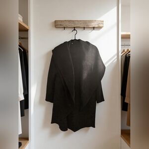 Ruti Eclipse Jacquard Coat | Black Draped Open Jacket | Size M | Textured Design